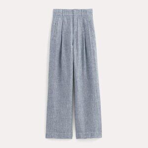 NWT Everlane Women's Linen Way-High® Drape Pant in White/Blue